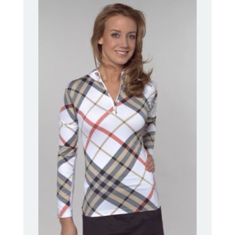 San Soleil Long Sleeve L UV 50 Sun Protection 1/4 Zip Shirt Designer Look Plaid